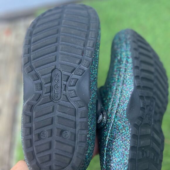 CROCS CLASSIC GLITTER LINED SHOE FUZZY Black Starry Skies Glitter size 6 - Picture 5 of 5